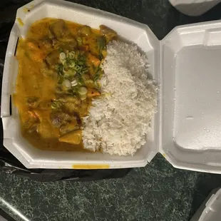 Beef curry and rice. Honestly this was the Absolute Best Curry I&apos;ve ever had!!