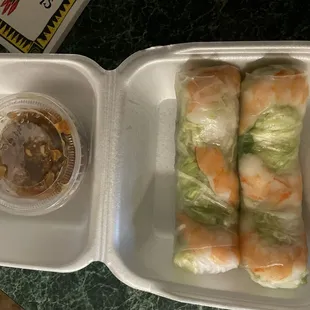 Fresh Shrimp springs Rolls. These are the perfect size to me.