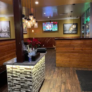 The desk where I ordered take out and the other side of the restaurant.