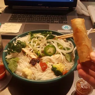 Chicken pho (pho ga #20) w/ egg roll