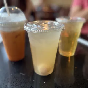 three drinks on a table