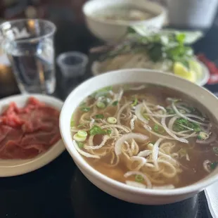 Pho with round steak, tendon, beef tripe