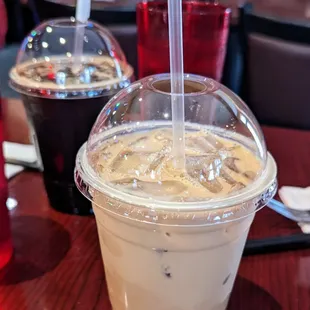 two iced coffees on a table