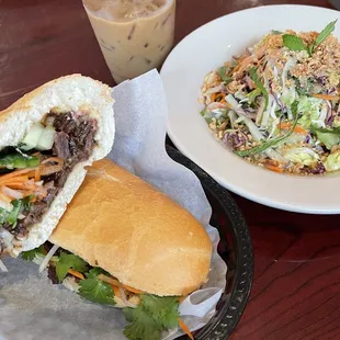 Lotus salad w/ shrimp, Vietnamese coffee &amp; grilled beef banh mi