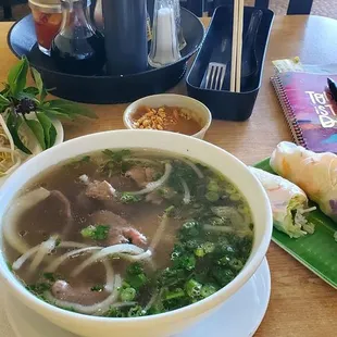 Beef Pho and shrimp spring rolls