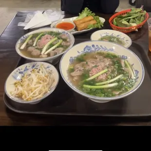 Egg rolls, kids combination pho, signature pho