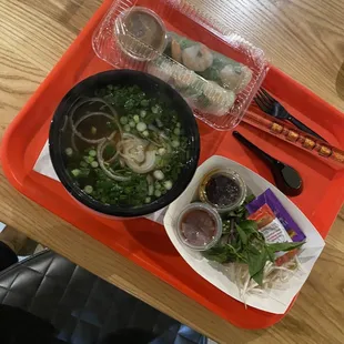 Spring rolls/ noodles and broth