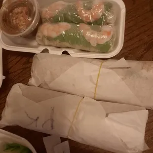 Pork banh mi, beef banh mi and spring rolls