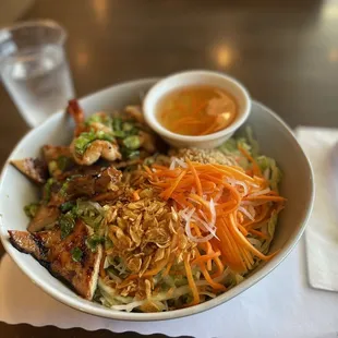 Grilled chicken and shrimp vermicelli bowl without the vermicelli. Yummy!