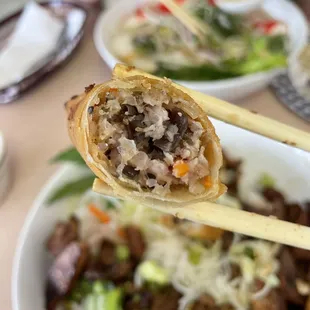 Cross-section of the egg rolls in 28. We liked the crunchy texture of the wood ear mushrooms!