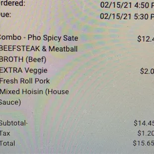 a receipt for a restaurant