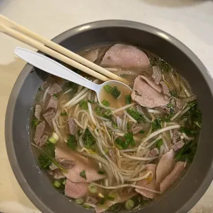 Rare steak and meatball pho