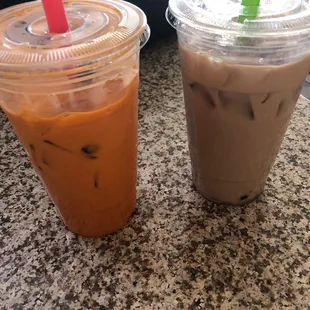 Thai tea ( orange color ) &amp; Almond Milk tea ... both pretty good but I preferred the Thai Tea