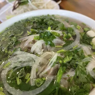 Pho with meatball and rib eye