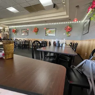 tables and chairs in a restaurant