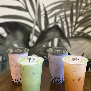 Strawberry Milk, Matcha Milk Tea, Taro Milk Tea, Thai Milk Tea