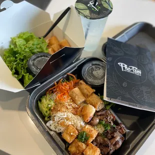 Build your own plate with crispy tofu and pork