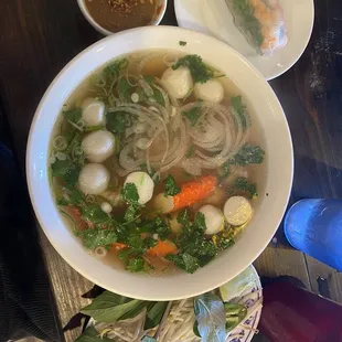 pho combo - Seafood Rice Noodle Soup and Shrimp Spring Rolls