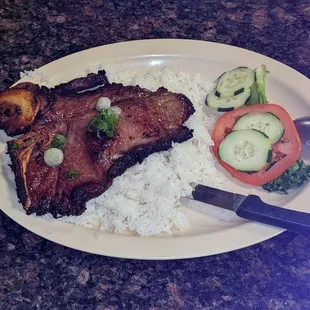 Very dried over cooked steak with rice!