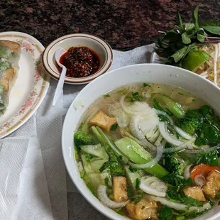 Veggie Pho/spring rolls both with tofu! It was okay