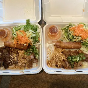 Chicken/pork/spring roll vermicelli bowl &amp; chicken/spring roll vermicelli bowl.