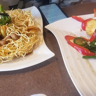Crispy Noodle Cake with Veg (portions are bigger, this pic was taken after we'd tucked in, couldn't wait!)