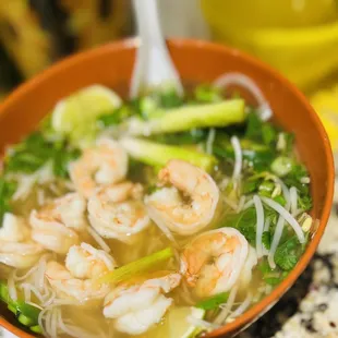 Vegetable Pho with Beef Broth...I used my own shrimp at home.