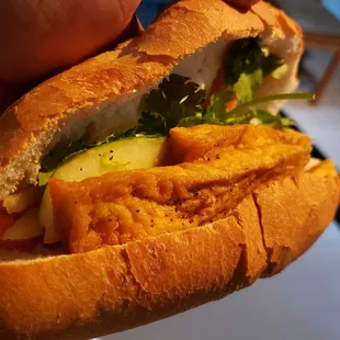 Banh mi dau hu ($7), vegan if you omit the butter &amp; pate. Bland.