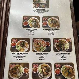 Vermicelli Noodle Menu