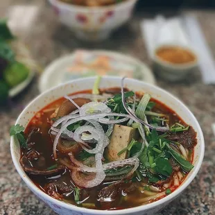 a bowl of soup on a table