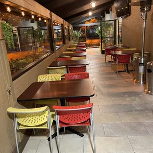 tables and chairs in a restaurant