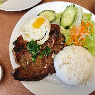 59. Grilled Pork Chop and Egg over Rice