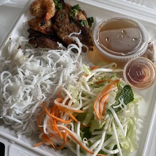 38. Grilled Shrimp, BBQ Boneless Chicken over Vermicelli