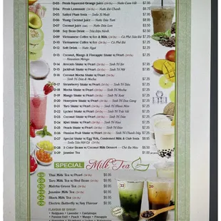 the menu for the restaurant