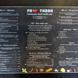 the menu of the restaurant