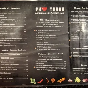 Menu on the front side.