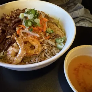 Noodles with pork and shrimp and fish sauce