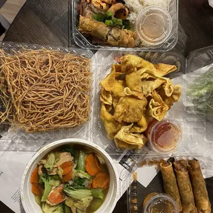 1. Egg roll  54. Grilled Shrimp, Pork and Egg Roll Rice Plate  32. House Chow Mein  6. Cheese Wontons  5. Thai Iced Tea