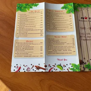 Backside of take out menu