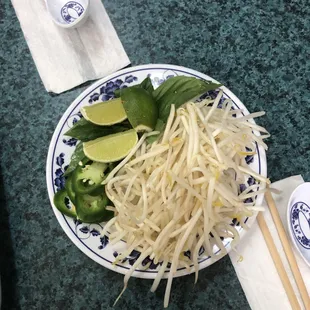 Bean sprouts, Lime, Thai Basil, Jalapeños