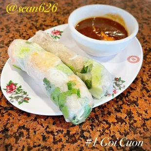 Number 1, Goi Cuon (spring rolls with shrimp, pork, vermicelli, lettuce, mint and sprouts wrapped in rice paper)