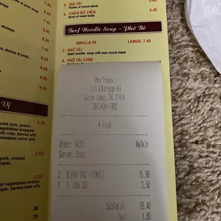 Receipt showing that they over charged me and when I asked her she said prices went up and they haven&apos;t changed menu.