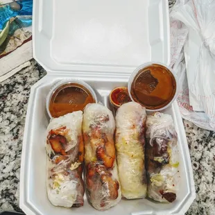 Chicken &amp; beef spring rolls
