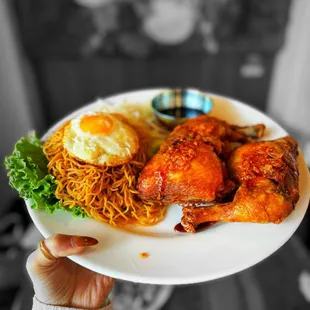 Fried chicken egg noodle with fish sauce | @whaevaeats