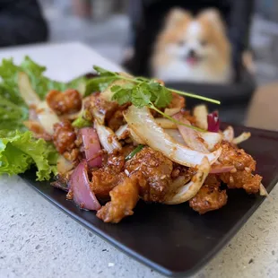 Sụn Gà Chiên Nước Mấm: Fried Chicken Cartilage w/ fish sauce | $19.95 (dog-friendly patio)