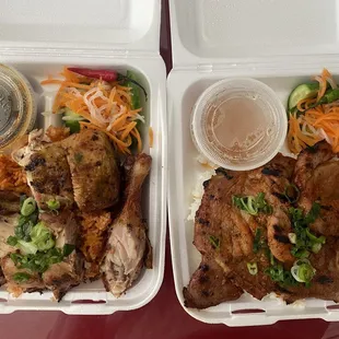 two trays of food on a table