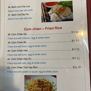 Menu- rice roll/fried rice 2020