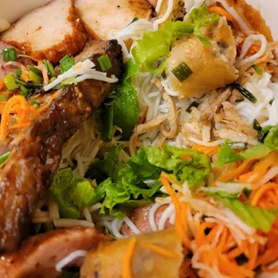 Bun Thap Cam-  noodles lettuce and herbs underneath