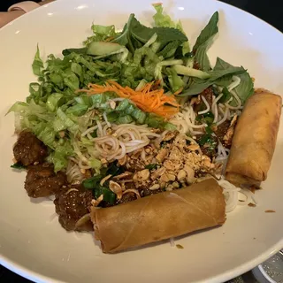 Vegetarian Beef and Eggrolls with Vermicelli Noodles