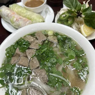 Small meatball pho and Fresh Spring Rolls. So good!